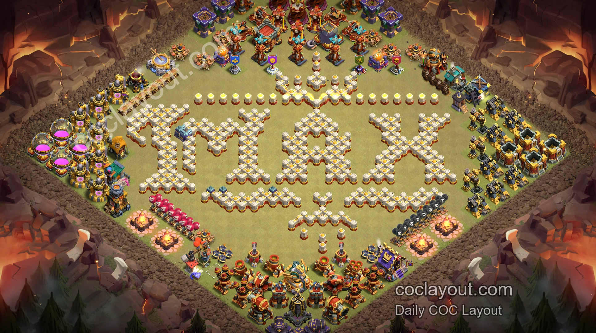 COC TH16主世界艺术阵，展示感拉满的创意布局 - 16本 主世界 | 天天 COC 阵型库